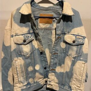 Calvin Klein Tie-Dye Denim Jacket in Blue and Cream